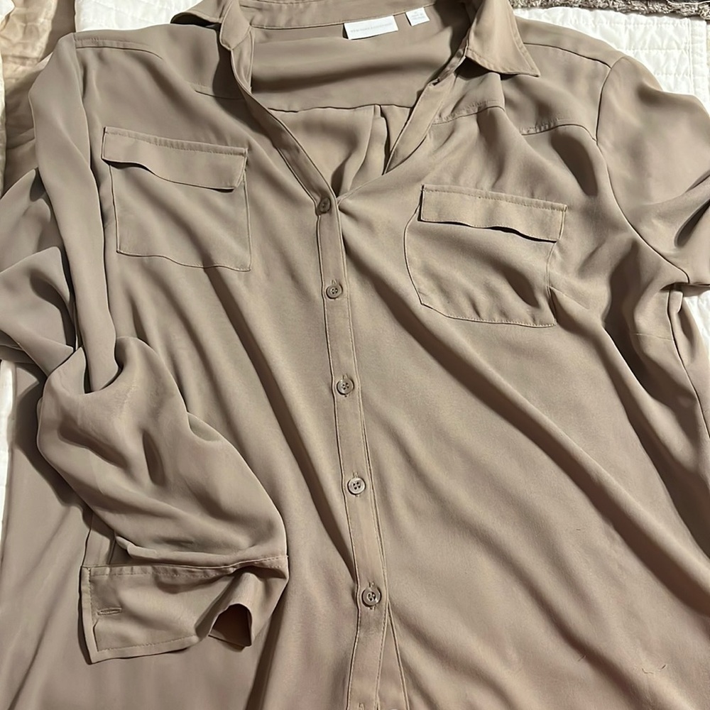 Long sleeve sheer taupe shirt